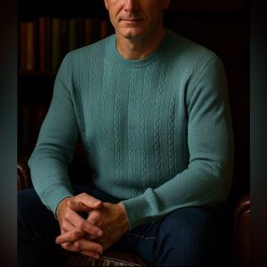 NWT Canali‎ Cable Knit Crewneck Sweater Men’s size 46 Small Turquoise